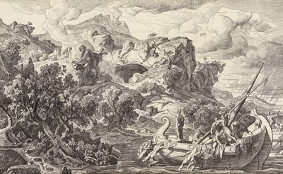 Odiseo saliendo de la isla de los Cíclopes (grabado) de Friedrich the Elder Preller