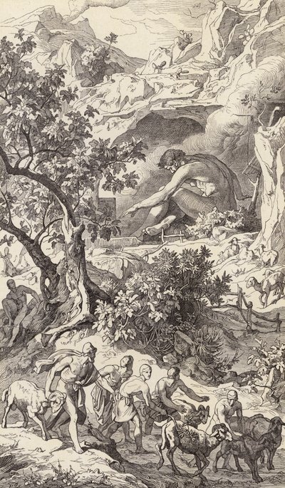 Odiseo pasando por la cueva de Polifemo (grabado) de Friedrich the Elder Preller