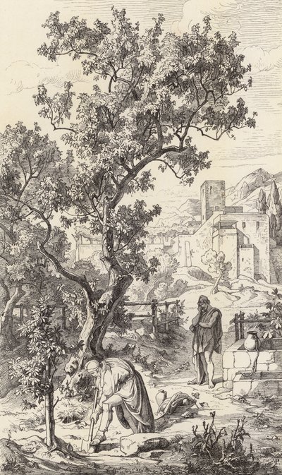 Odiseo visitando a su padre Laertes (grabado) de Friedrich the Elder Preller
