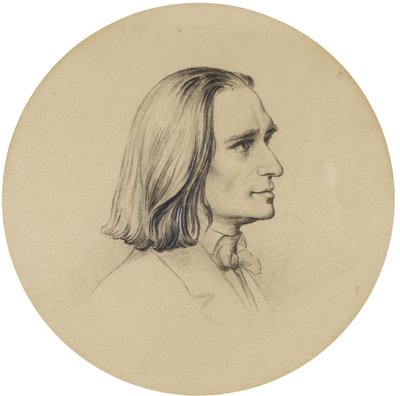 Retrato del compositor Franz Liszt (1811-1886) dibujo de Friedrich Preller el Viejo (1804-1878) Diam 14,5 cm Colección particular de Friedrich the Elder Preller