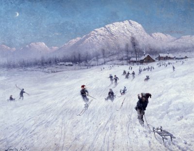 Tarde de invierno bajo Ulriken (Bergen) (óleo sobre lienzo) de Frithjof Smith Hald