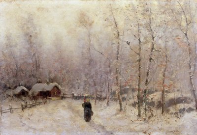 Mujer con niño en paisaje invernal (óleo sobre lienzo) de Frithjof Smith Hald