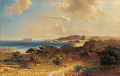 Playa en Estepona con vista del Peñón de Gibraltar de Fritz Bamberger