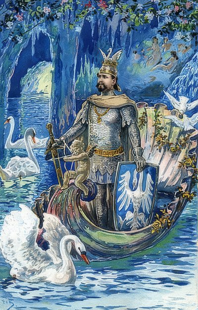 El rey Luis II como Lohengrin en la Gruta Azul del Castillo de Linderhof de Fritz Bergen