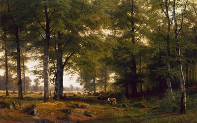 Un paisaje boscoso con un pastor de vacas de Fritz Carl Werner Ebel