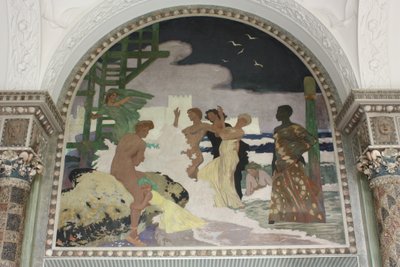 Pintura mural en la Sala de Conchas del Kurhaus Wiesbaden de Fritz Erler