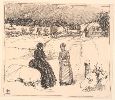 Allí en la nieve se sentaba una mujer con largos vestidos negros... de Fritz Syberg