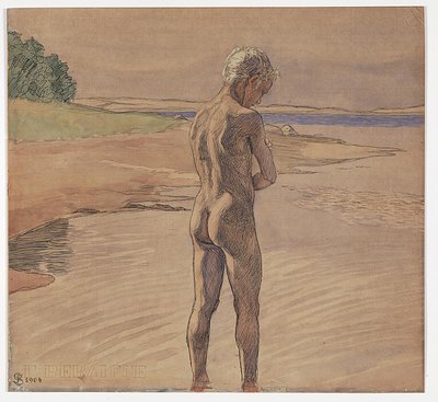 Hans de pie en el agua. Motivo de Fyns Hoved de Fritz Syberg