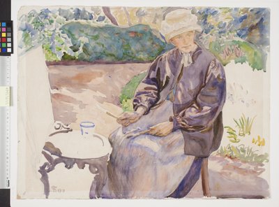 La esposa del artista, la pintora Anna Syberg, en el jardín del herrero de Fritz Syberg