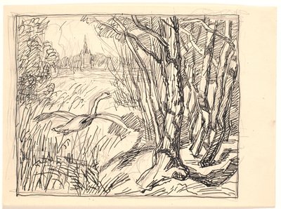 Paisaje con cisne despegando de Fritz Syberg