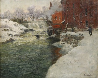 Fábrica de lienzos junto al río Aker Kristiania, c. 1890 de Fritz Thaulov