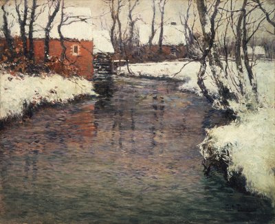 Un paisaje fluvial de invierno (óleo sobre lienzo) de Fritz Thaulow