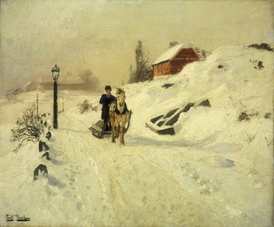 Un trineo tirado por caballos en un paisaje invernal de Frits Thaulow