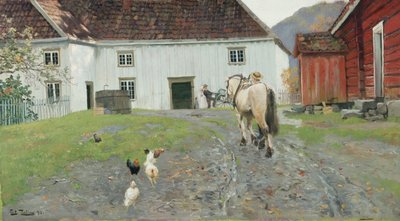 en el patio de la granja de Fritz Thaulow