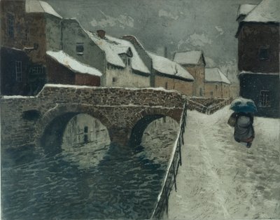 Puente en Amiens (grabado en color) de Fritz Thaulow