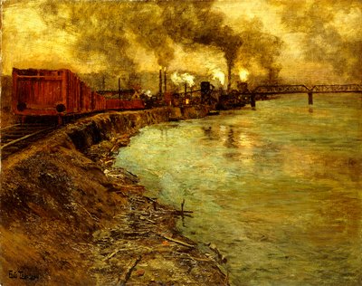 Tren de carga, anochecer de Frits Thaulow