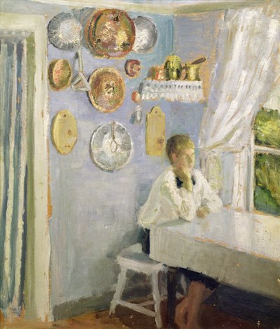Harald en la mesa del desayuno, c.1900 (óleo sobre tabla) de Fritz Thaulow