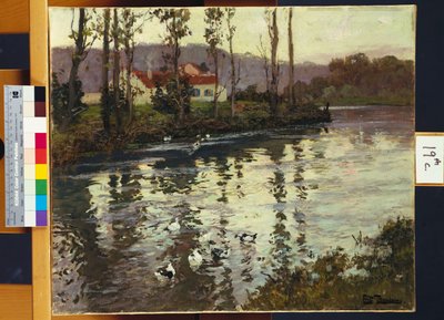 Paisaje fluvial con patos de Frits Thaulow