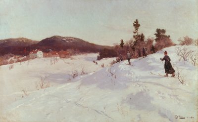 Invierno con esquiadora de Fritz Thaulow