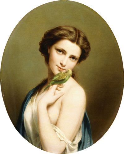 Una joven belleza con un periquito de Fritz Zuber Buhler