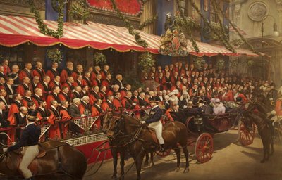 El rey Eduardo VII confiere el honor de la caballería al concejal Edward B. James en la Casa del Consejo, 9 de julio de 1908 de Fritz von Kamptz