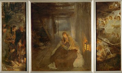 La Noche Santa. La Nochebuena. Tríptico, izquierda de Fritz von Uhde