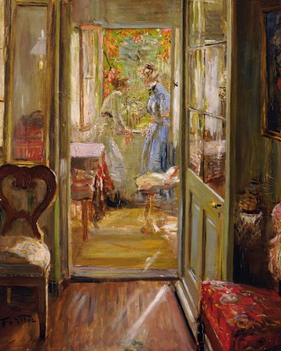 Las hijas del artista en el porche de Fritz von Uhde
