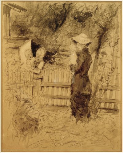 Mujeres con niños en brazos en el jardín de Fritz von Uhde