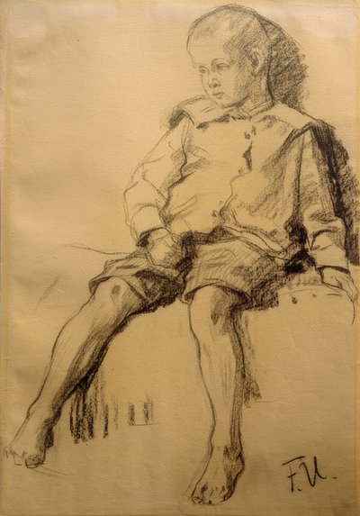 Niño sentado con piernas desnudas de Fritz von Uhde