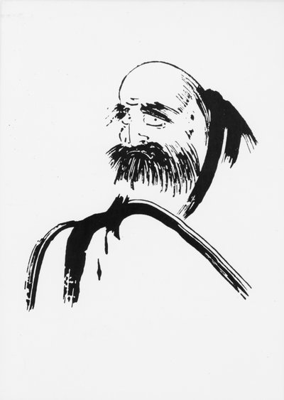 Daruma, el fundador de la Escuela Zen. Dibujo del monje japonés Fugwei del siglo XVII. de Fugwei