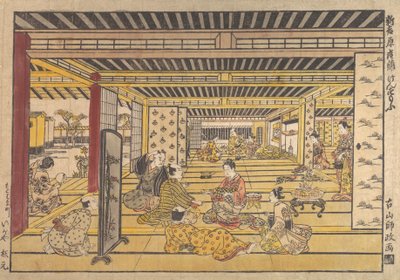 Un juego de sumo de mano en el Nuevo Yoshiwara, ca. 1740 de Furuyama Moromasa