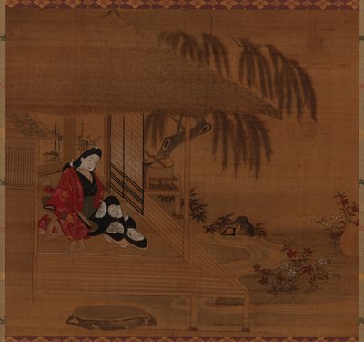 Jardín, interior y niña sentada, período Edo, 1615-1868 de Furuyama Moroshige