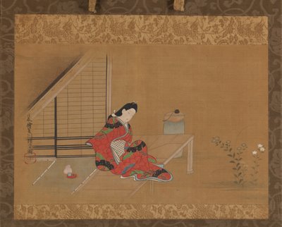 Joven mujer en una veranda, segunda mitad del siglo XVII de Furuyama Moroshige