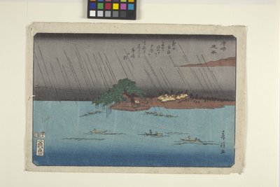 Lluvia nocturna en Karasaki (xilografía en color) de Fusatane Utagawa