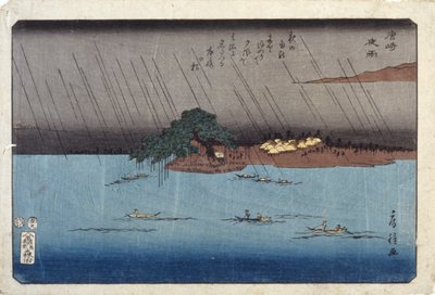 Lluvia nocturna en Karasaki de Fusatane Utagawa