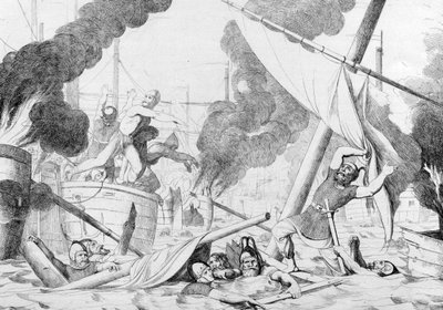 Fuego griego durante el Sitio de Constantinopla, antes de 1839 de Fyodor Antonovich Bruni