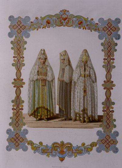 Trajes de Doncellas de Torzhok de la serie Vestimenta del estado ruso, 1851 de Fyodor Grigoryevich Solntsev