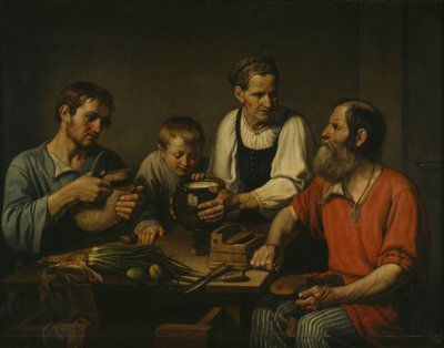Familia campesina antes de la cena, 1824 de Fyodor Grigoryevich Solntsev