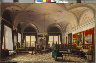 El estudio de la Gran Duquesa Olga Nikolaevna de Rusia (1822-1895) en el Palacio de Invierno de San Petersburgo. (El estudio de la Gran Duquesa Olga Nikolaevna de Rusia en el Palacio de Invierno). Pintura de Fyodor Osipovich Yushkov (1819-1876), óleo sobre de Fyodor Osipovich Yushkov