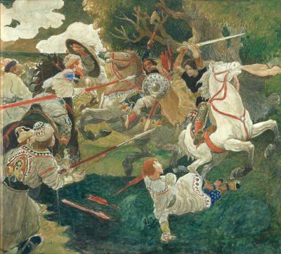 Una batalla. Una escena de la historia rusa, 1900-1910 de Fyodor Vladimirovich Shavrin
