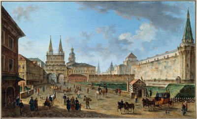 Vista de la Puerta de la Resurrección en la Plaza Roja, Moscú, Rusia, c1801 de Fyodor Yakovlevich Alexeev