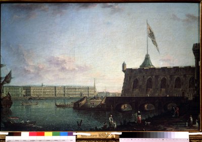 Vista desde la fortaleza de Pedro y Pablo y el terraplén del palacio en San Petersburgo. Pintura de Fyodor Yakovlevich Alexeev (1753-1824). Óleo sobre lienzo, 71,5 x 109 cm de Fyodor Yakovlevich Alexeev