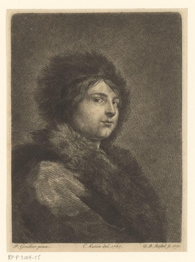 Retrato de un joven no identificado con abrigo y sombrero de piel de G.B. Rössel