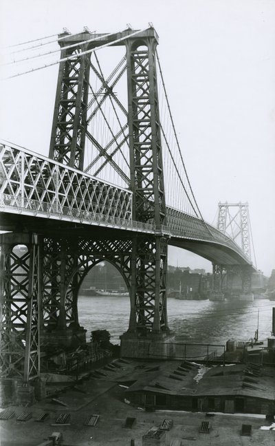 Puente de Williamsburg sobre el East River durante la construcción, 1898 de G.P. Hall und Sohn
