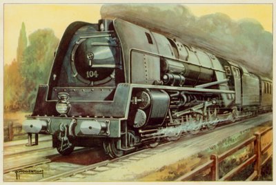 Ferrocarriles Nacionales Belgas, Locomotora de pasajeros Streamlined Expres (litografía en color) de G.P. Micklewright