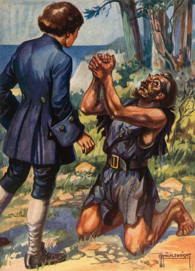 Ilustración para La isla del tesoro de Robert Louis Stevenson (litografía en color) de G.P. Micklewright