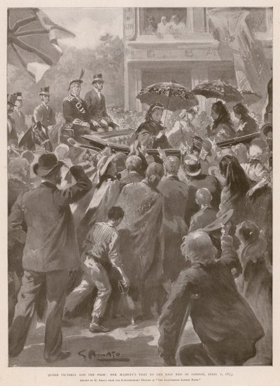 La Reina Victoria y los pobres: la Reina visitando el East End de Londres, 2 de abril de 1873 de G.S. (after) Amato