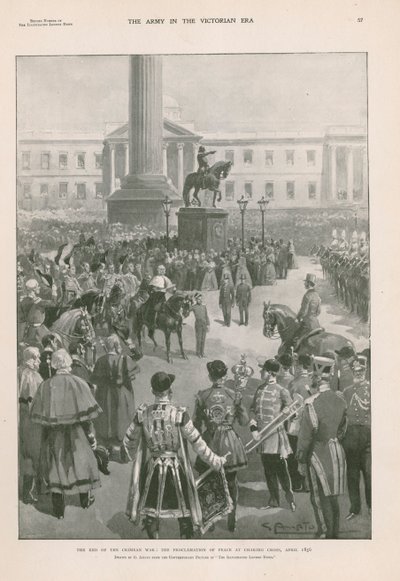 El fin de la Guerra de Crimea: proclamación de la paz en Charing Cross, Londres, abril de 1856 (fotograbado) de G.S. (after) Amato