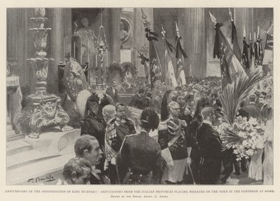 Aniversario del Asesinato del Rey Humberto, Delegaciones de las Provincias Italianas colocando Coronas en la Tumba en el Panteón de Roma de G.S. Amato