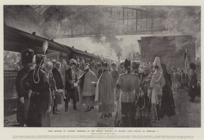 El Rey Eduardo VII despidiéndose del Emperador Alemán en la Estación de Charing Cross el 5 de febrero de G.S. Amato